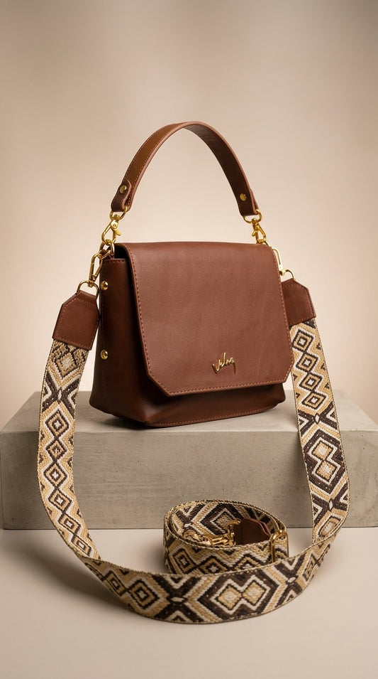 Bolso Carriel Dacota Dama en cuero cafe - editorial
