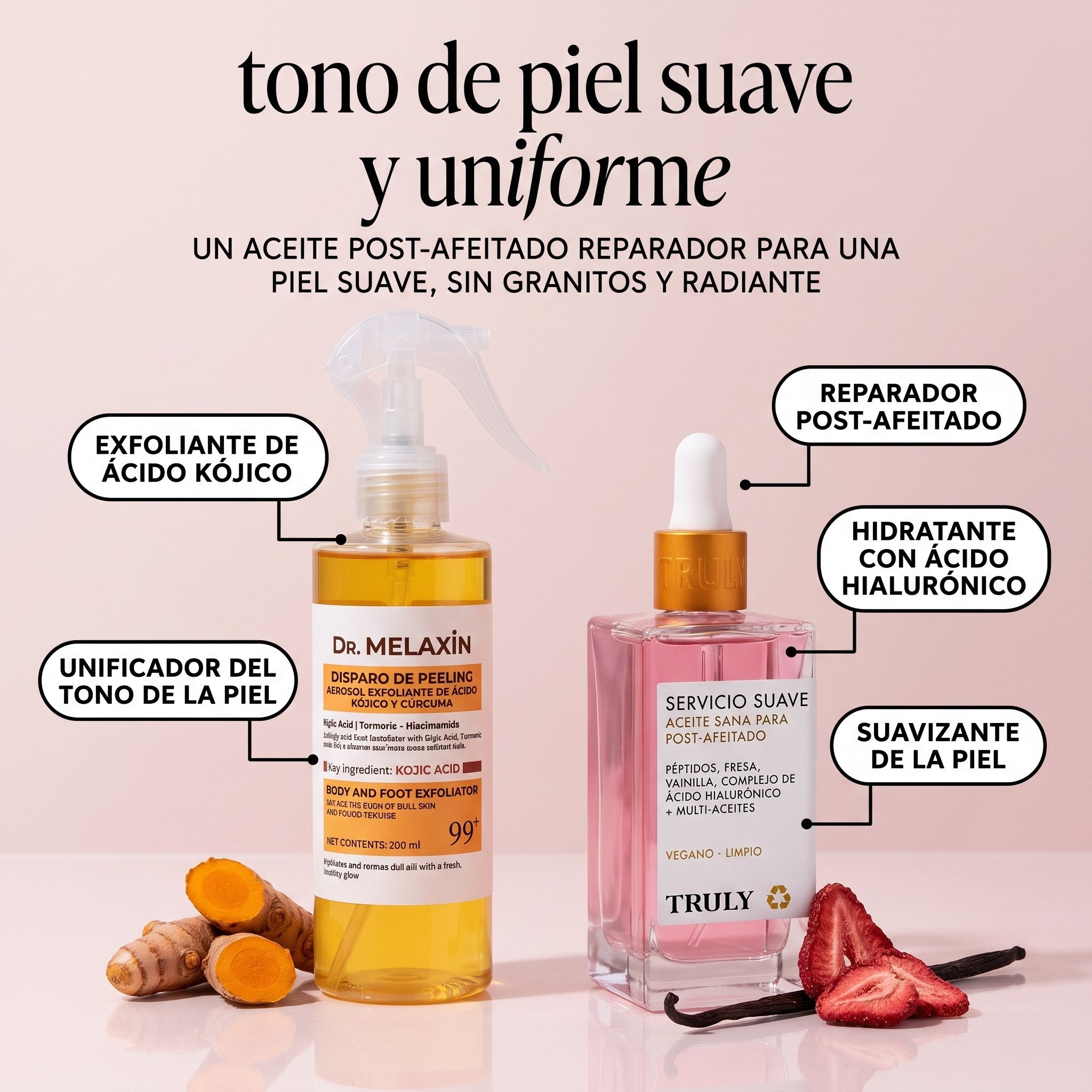 Los dos pasos del Kit Piel Suave: exfoliante Dr. Melaxin e hidratante TRULY